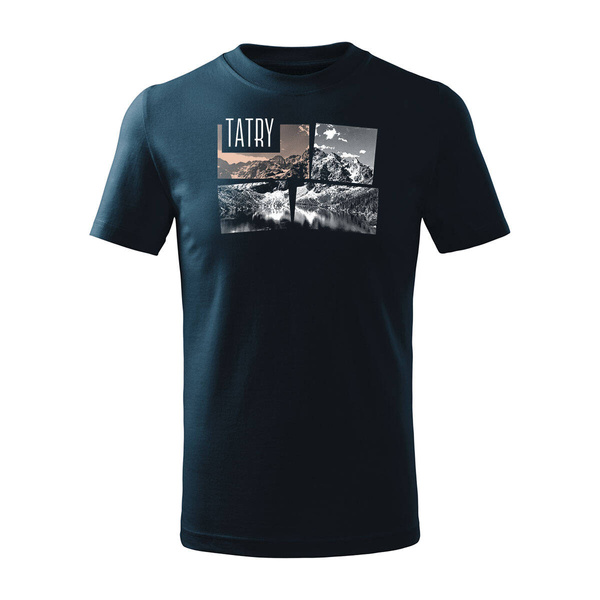Koszulka dla dzieci dziecięca z górami w góry turystyczna z Tatrami Tatry Morskie Oko trekkingowa granatowa