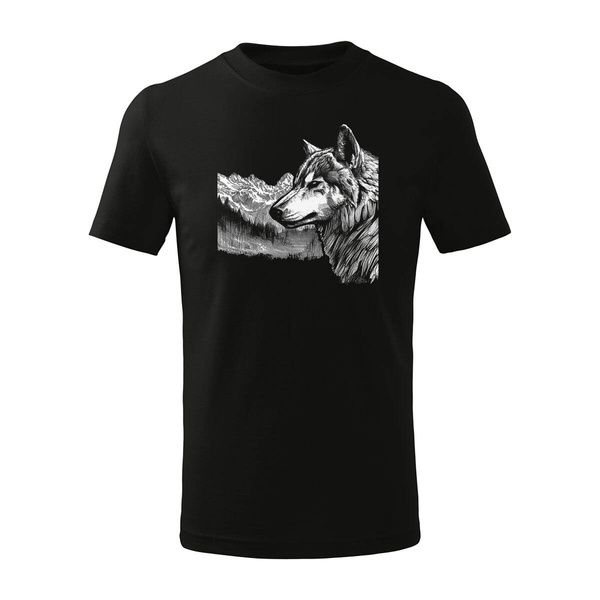 Koszulka dla dzieci dziecięca z wilkiem wilk w góry z górami Bieszczady Tatry czarna