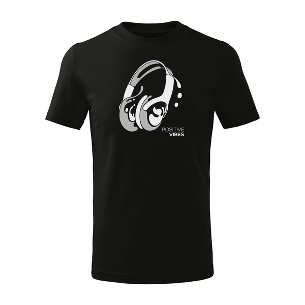 Koszulka dla dzieci dziecięca ze słuchawkami słuchawki dla DJ Positive Vibes czarna