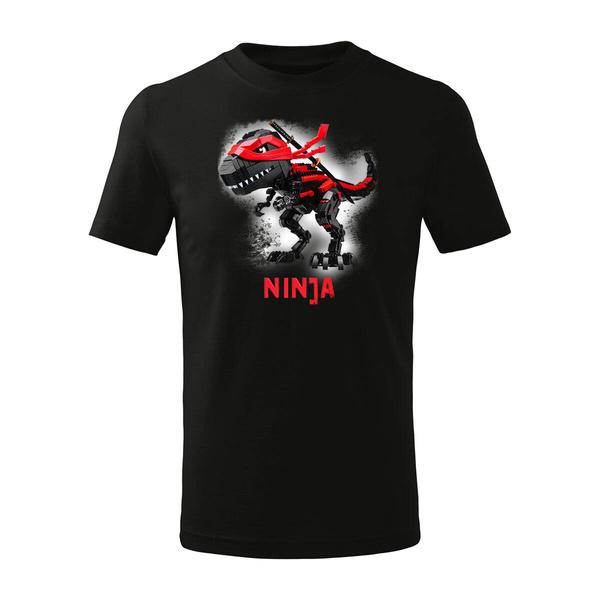 Koszulka dla dzieci dziecięca z dinozaurem dinozaur ninja z klocków czarna