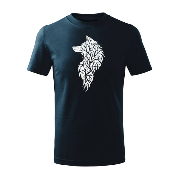 Koszulka dla dzieci dziecięca z wilkiem wilk w góry z górami Bieszczady Tatry granatowa