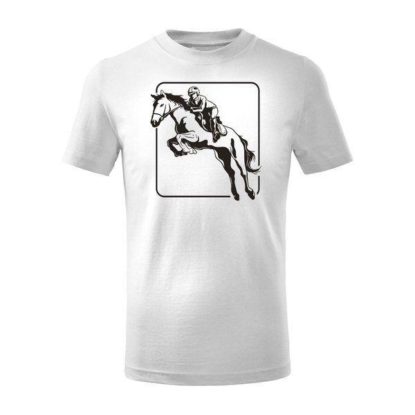 Koszulka dla dzieci dziecięca jeździecka z koniem dla dżokeja koń biała