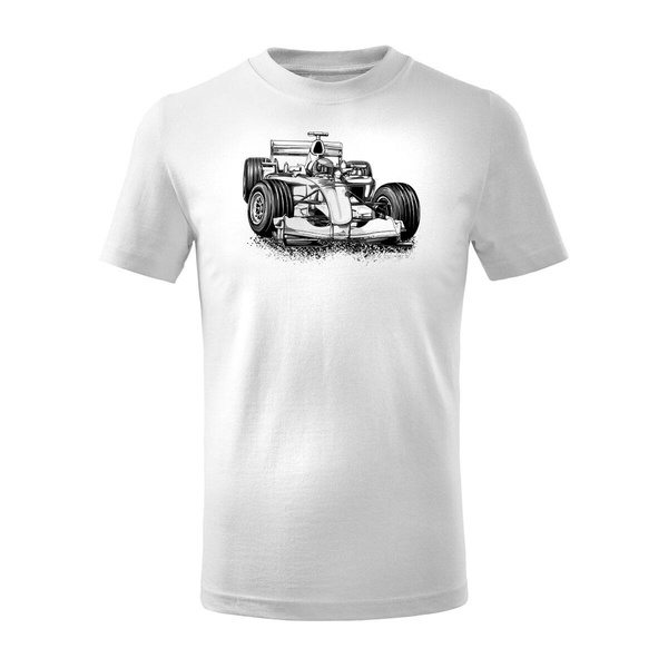 Koszulka dla dzieci dziecięca z formułą 1 formuła 1 F1 bolidem formuły biała