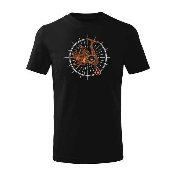 Koszulka dla dzieci z kołowrotkiem kołowrotek dla wędkarza wędkarska czarna