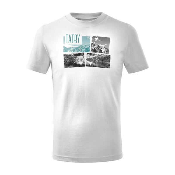 Koszulka dla dzieci dziecięca z górami w góry turystyczna z Tatrami Tatry Morskie Oko trekkingowa biała