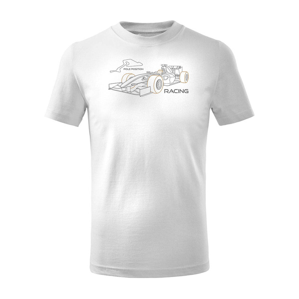 Koszulka dla dzieci dziecięca z formułą 1 formuła 1 F1 bolidem formuły biała