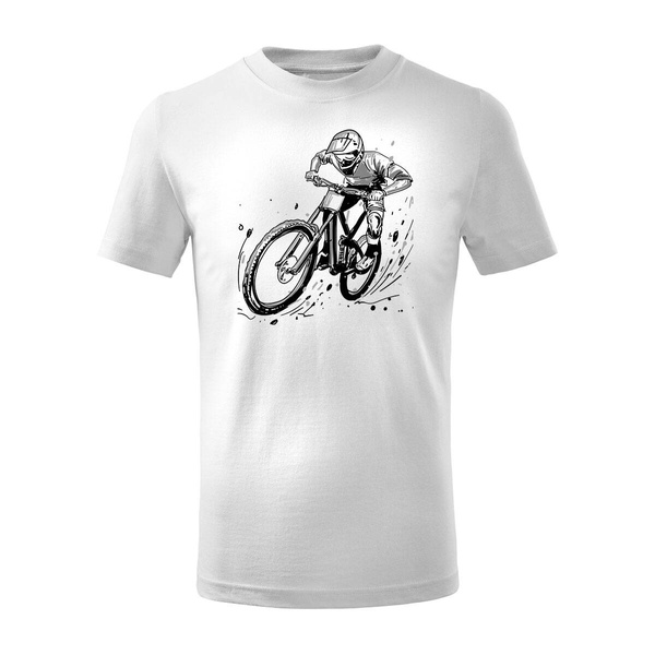 Koszulka dla dzieci dziecięca rowerowa na rower z rowerem górskim MTB Downhill Mountain Bike biała