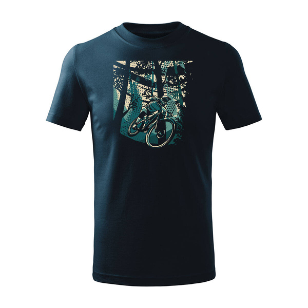 Koszulka dla dzieci dziecięca rowerowa na rower z rowerem górskim MTB Downhill Mountain Bike granatowa