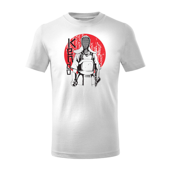 Koszulka dla dzieci dziecięca azjatycka japońska kendo z samurajem ninja karate biała