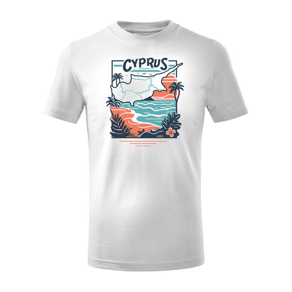 Koszulka dla dzieci dziecięca Cypr pamiątka z Cypru z Cyprem biała