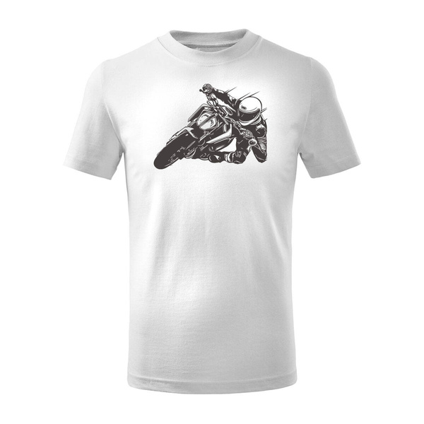 Koszulka dla dzieci dziecięca motocyklowa na motor z motocyklem ścigacz biała