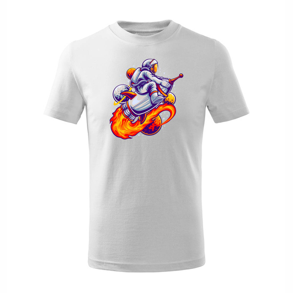 Koszulka dziecięca z kosmonautą kosmonauta rakietą rakieta kosmosem kosmos biała