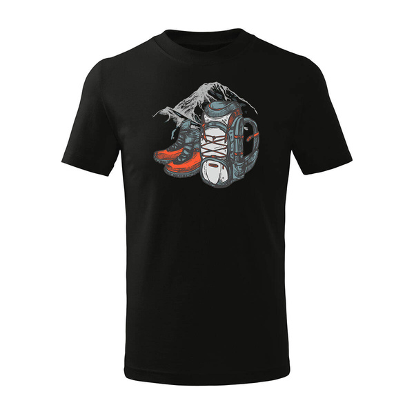 Koszulka dla dzieci dziecięca z plecakiem z górami w góry turystyczna trekkingowa czarna