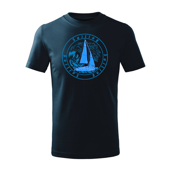 Koszulka dla dzieci z jachtem jacht żaglówką żaglówka yacht regaty granatowa
