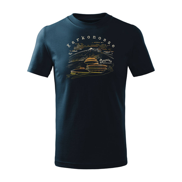 Koszulka dla dzieci dziecięca z górami w góry Karkonosze Śnieżka Sudety trekkingowa granatowa