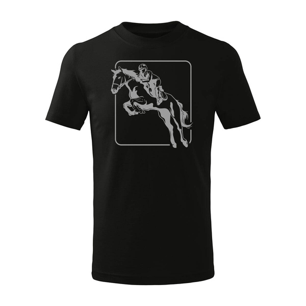 Koszulka dla dzieci dziecięca jeździecka z koniem dla dżokeja koń czarna