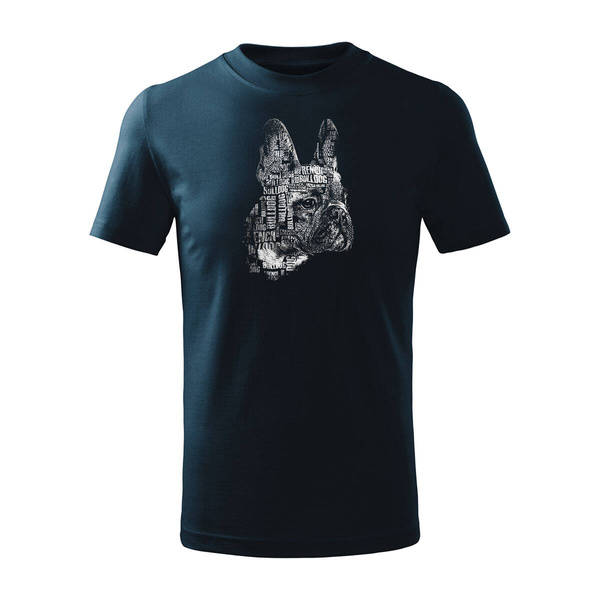 Koszulka dla dzieci dziecięca z psem buldogiem francuskim buldog francuski granatowa