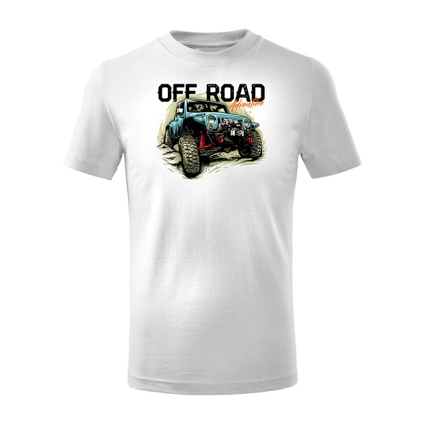 Koszulka dla dzieci dziecięca rajdowa z jeepem jeep offroad off road off-road 4x4 biała
