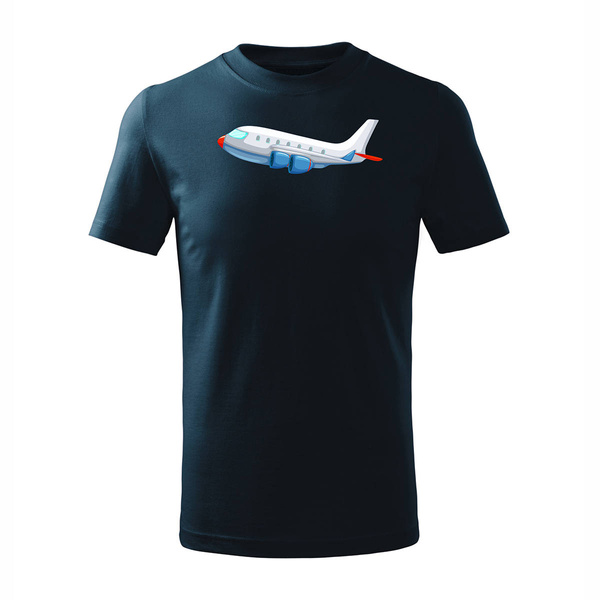 Koszulka dziecięca z samolotem pasażerskim samolot granatowa