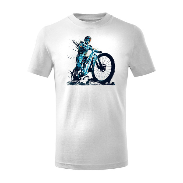 Koszulka dla dzieci dziecięca rowerowa na rower z rowerem górskim MTB Downhill Mountain Bike biała