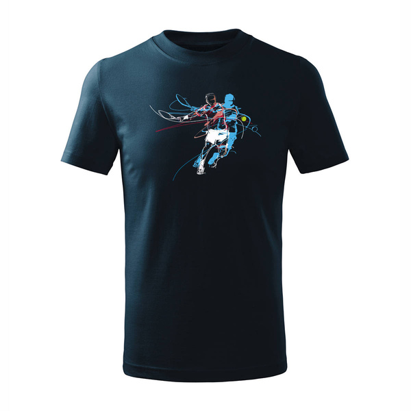 Koszulka dla dzieci dziecięca tenis tenisowa z rakietą do tenisa granatowa