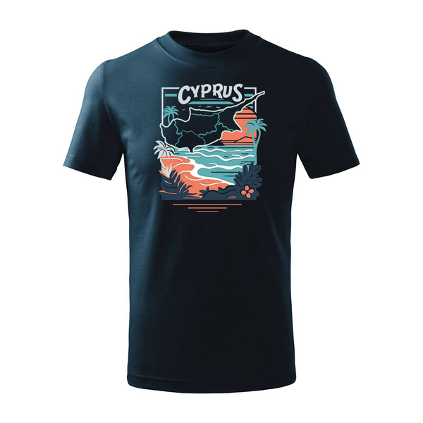Koszulka dla dzieci dziecięca Cypr pamiątka z Cypru z Cyprem granatowa