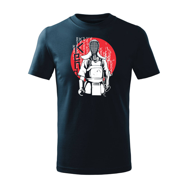 Koszulka dla dzieci dziecięca azjatycka japońska kendo z samurajem ninja karate granatowa