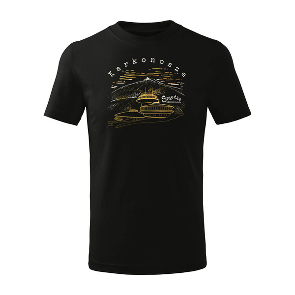 Koszulka dla dzieci dziecięca z górami w góry Karkonosze Śnieżka Sudety trekkingowa czarna