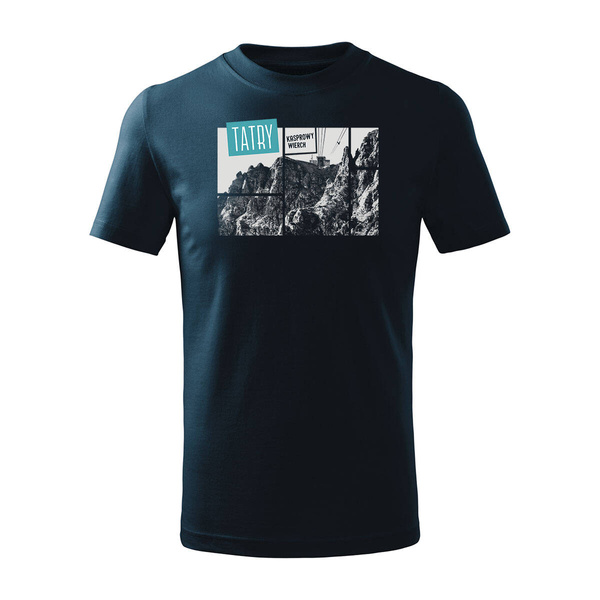 Koszulka dla dzieci dziecięca z górami w góry turystyczna z Tatrami Tatry Kasprowy Wierch trekkingowa granatowa