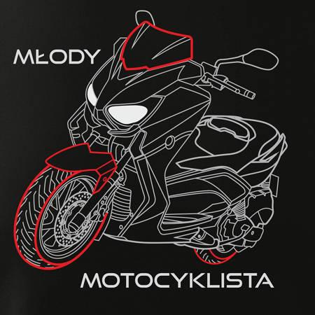 Koszulka młody motocyklista z motocyklem na motor motocykl skuter dziecięca czarna